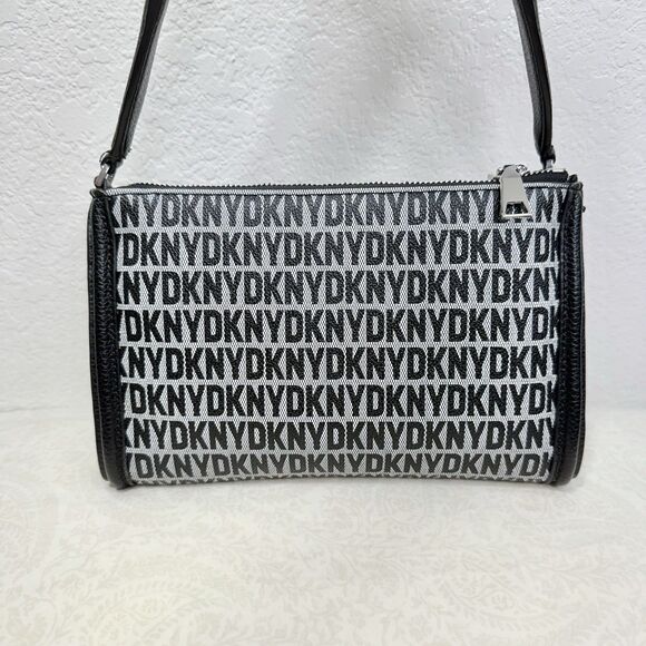 NWT DKNY Milo Crossbody Bag Black Monogram Thick Adjustable Strap Zip Magnet - Picture 8 of 16